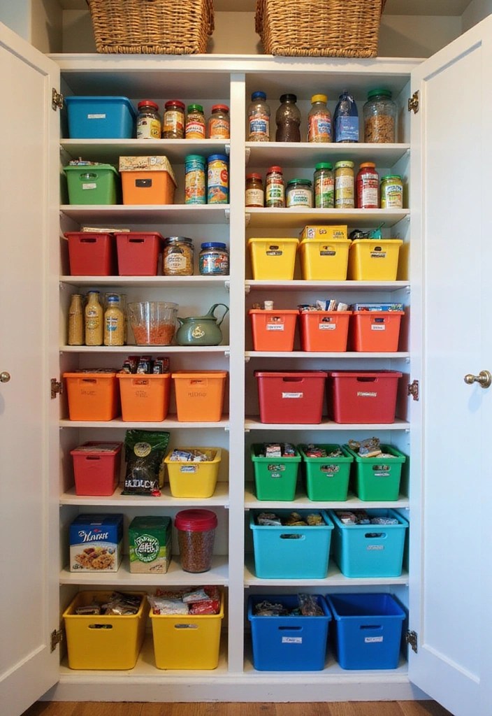 18 Genius Kitchen Organization Hacks That Will Change Your Life (Don't Miss #7!) - 15. Color-Coded Storage Bins