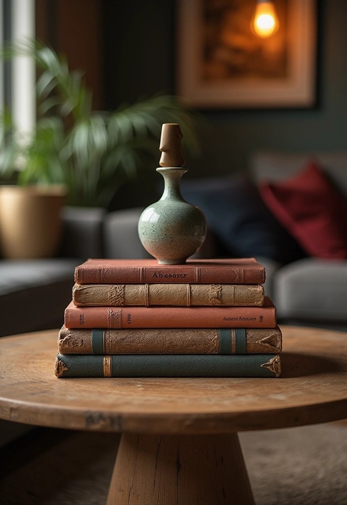 20 Coffee Table Decor Ideas You Must Have (Your Guests Will Be Jealous of #8!) - 13. Vintage Books Stack