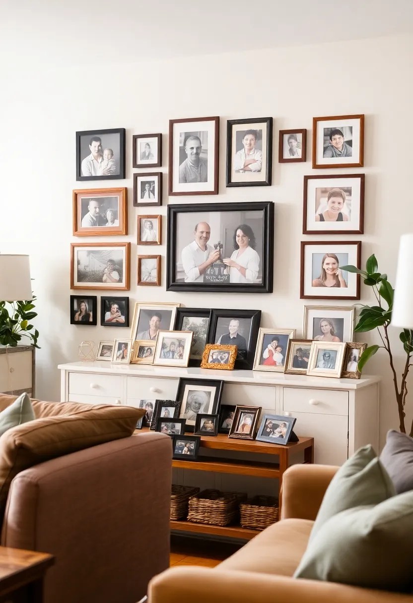 21 Cozy Living Room Ideas That'll Make You Want to Snuggle Up Right Now! - 12. Personal Touches with Family Photos