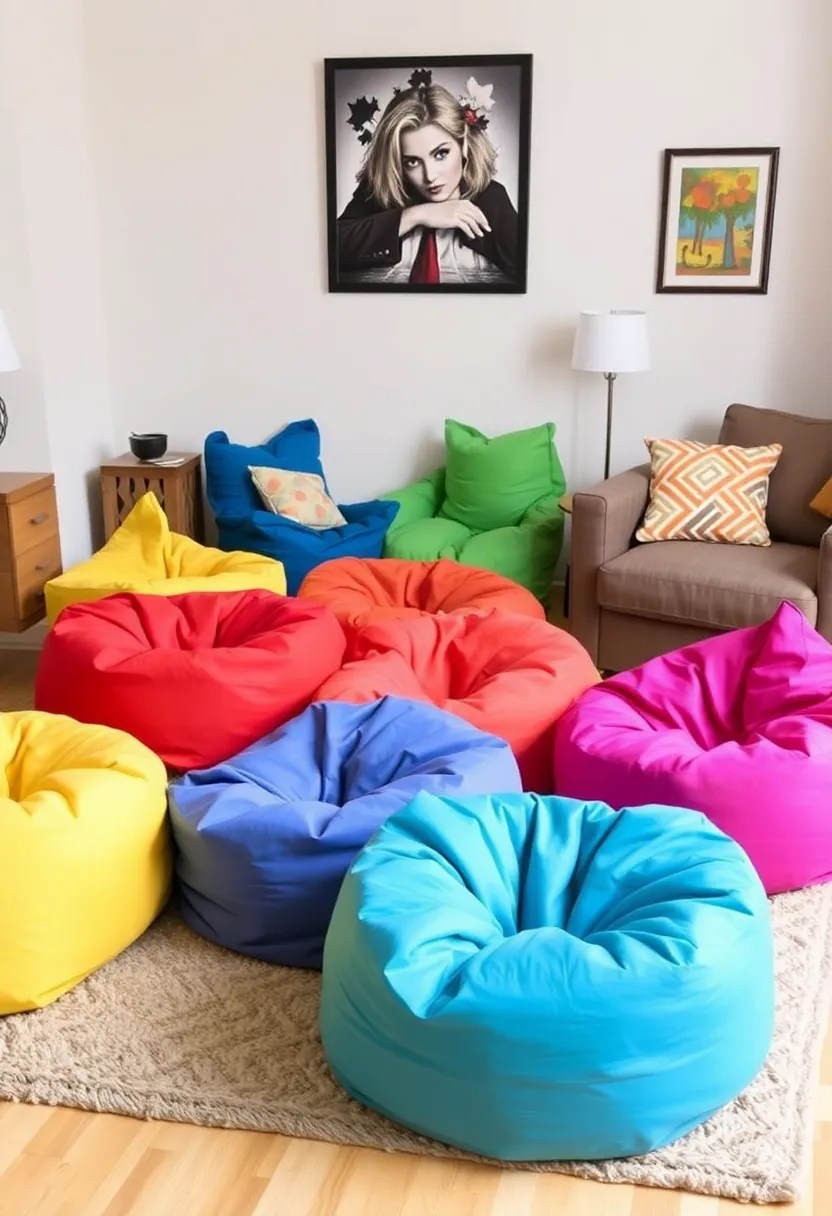 21 Cozy Living Room Ideas That'll Make You Want to Snuggle Up Right Now! - 17. Fun and Functional Bean Bags