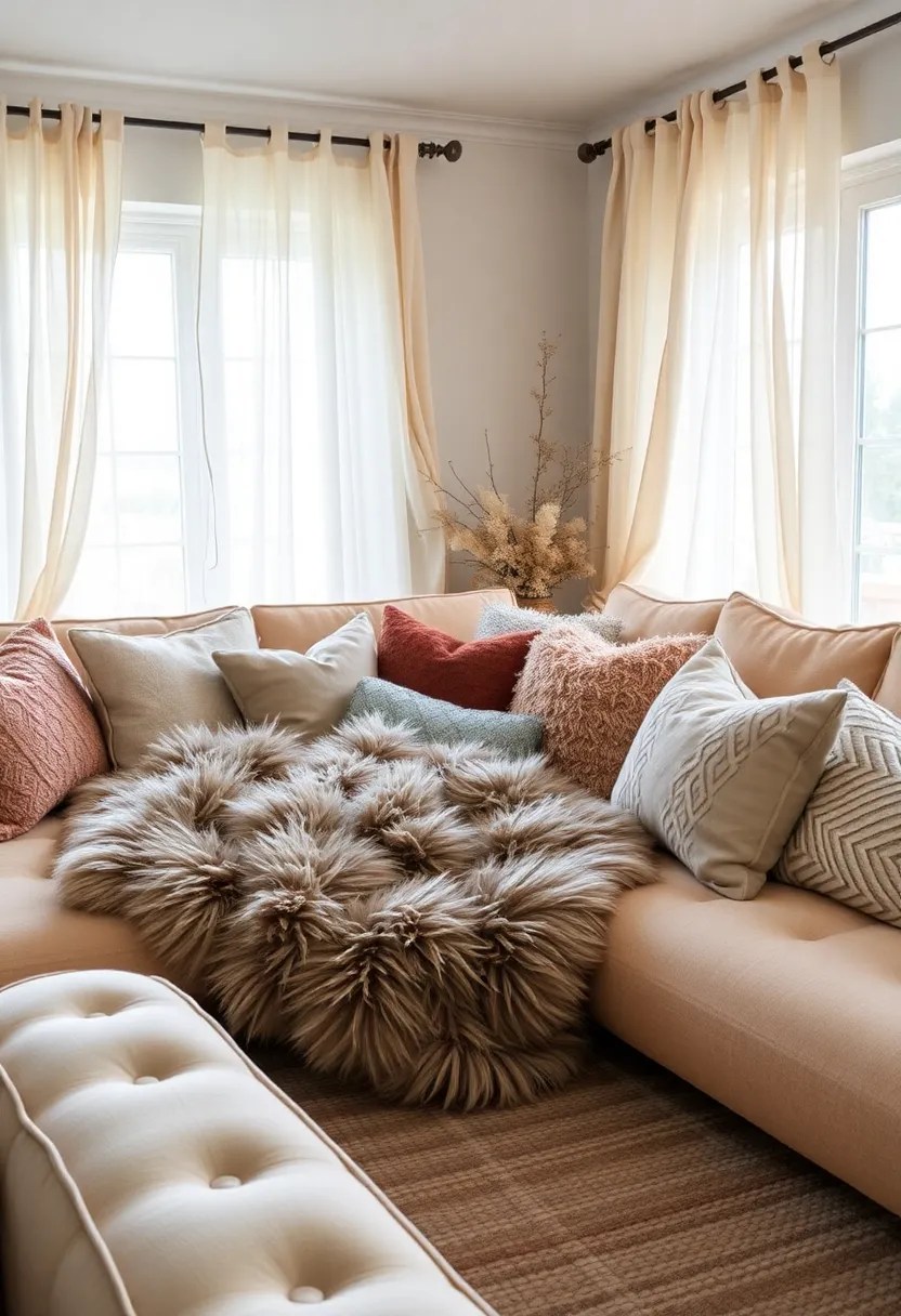 21 Cozy Living Room Ideas That'll Make You Want to Snuggle Up Right Now! - 5. Warm Textiles for Added Comfort