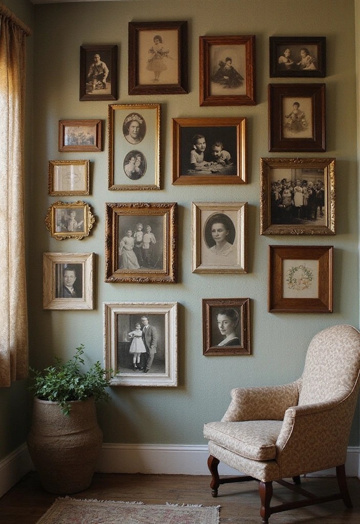 21 Vintage Wall Art Ideas That Will Add Charm and Tell a Story to Your Interior! - 1. Antique Frames with Family Photos