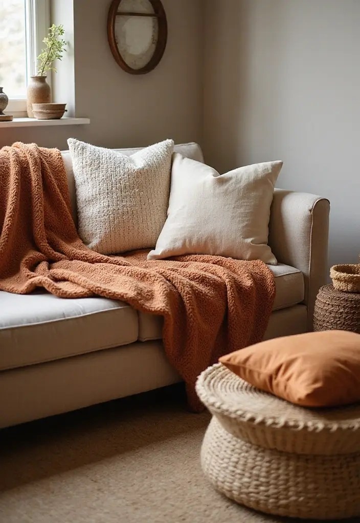 14 Autumn Decor Ideas That’ll Make Your Home Feel Like Fall (Don’t Miss #7!) - 3. Cozy Up with Soft Textiles