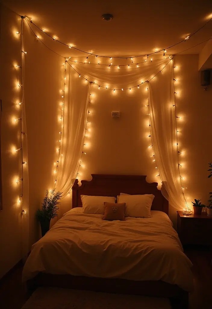 21 Stunning Bedroom Makeovers Under $100 (You Won't Believe #12!) - 4. String Lights Magic