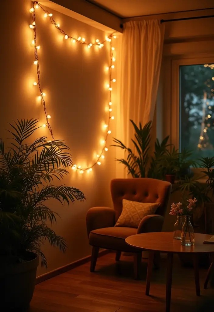 22 Creative Wall Decor Solutions That Are Perfect for Renters (You’ll Love #10!) - 7. String Lights or Fairy Lights