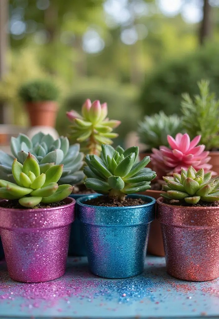 30 DIY Home Decor Projects That Are So Easy, Even Kids Can Do #12! - 5. Glittery Flower Pots