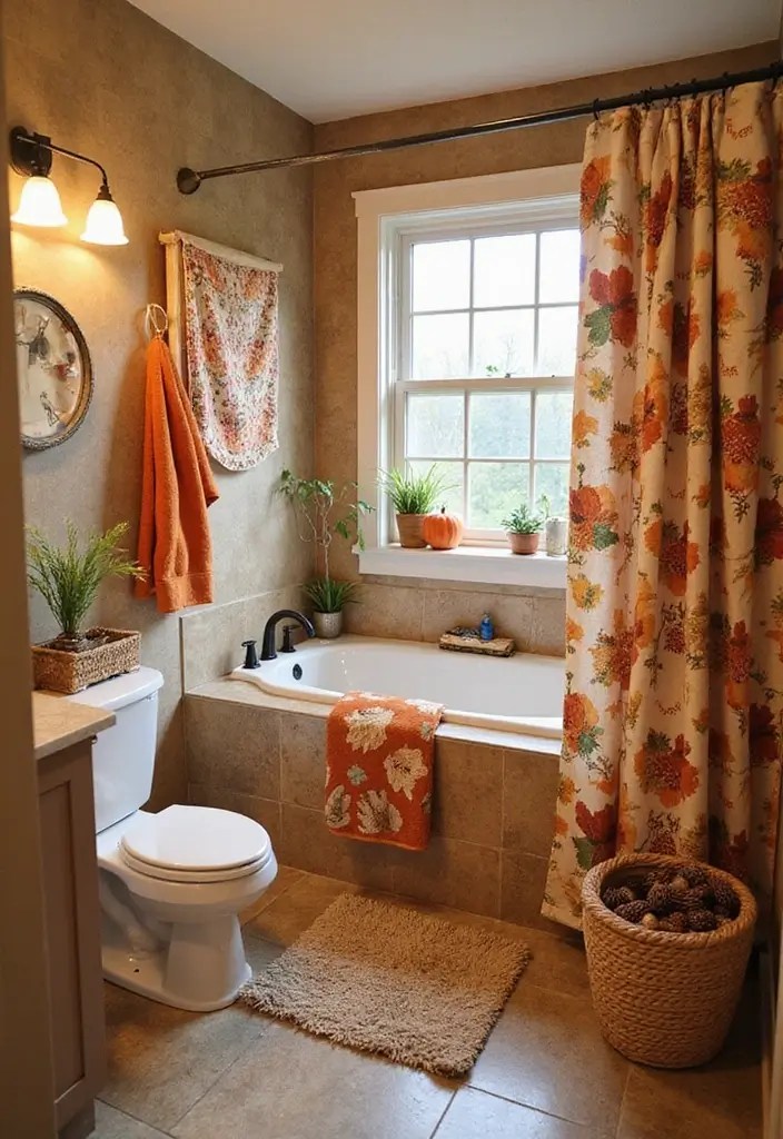 18 Cozy Fall Decor Ideas That'll Make Your Home Feel Like a Warm Hug! - 14. Create a Seasonal Bathroom Retreat